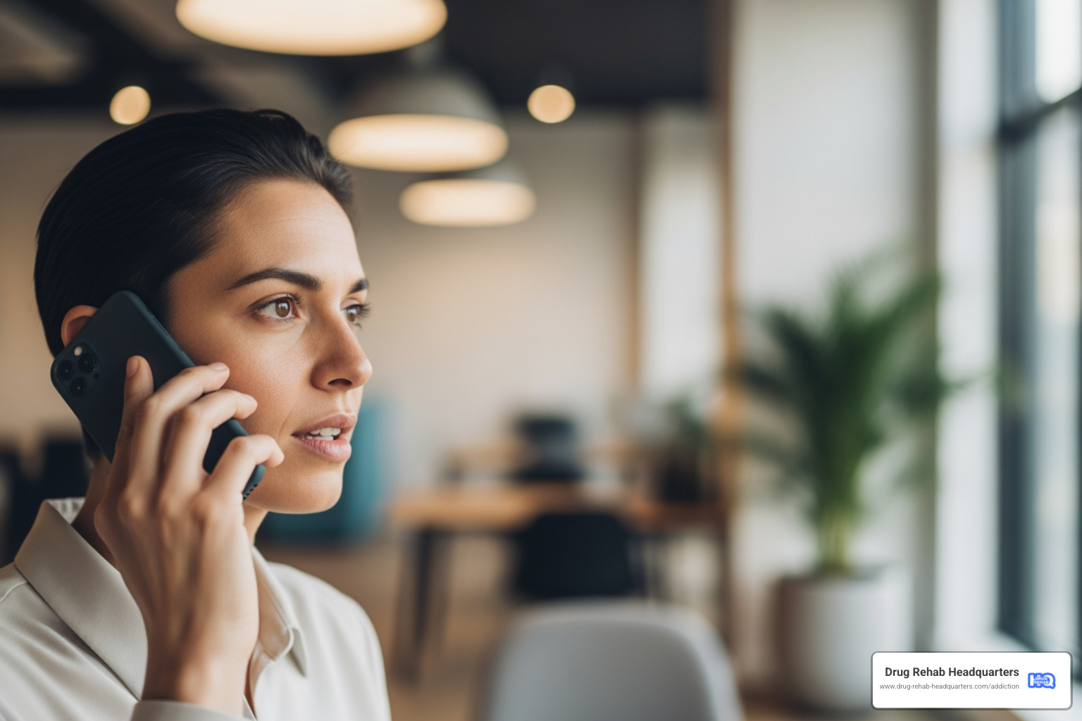 person confidently making phone call to helpline - alcohol addiction rehab options