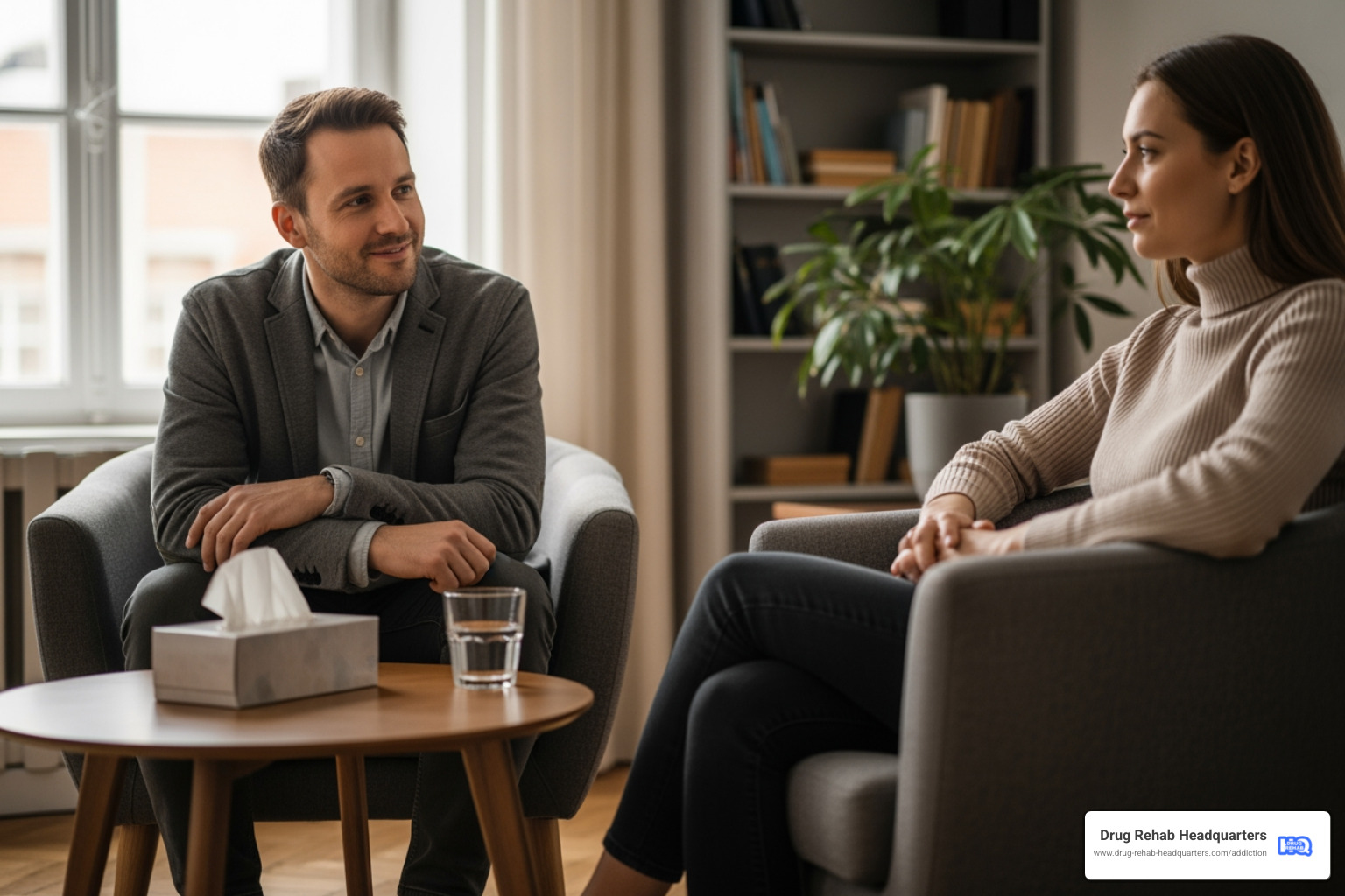 compassionate therapy session between counselor and patient - alcohol addiction rehab options