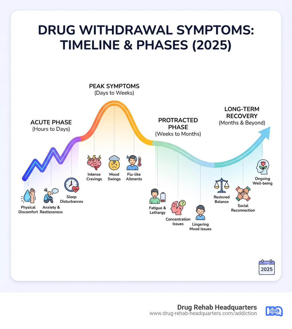 A clock with various timelines representing different drug withdrawal durations - drug withdrawal symptoms