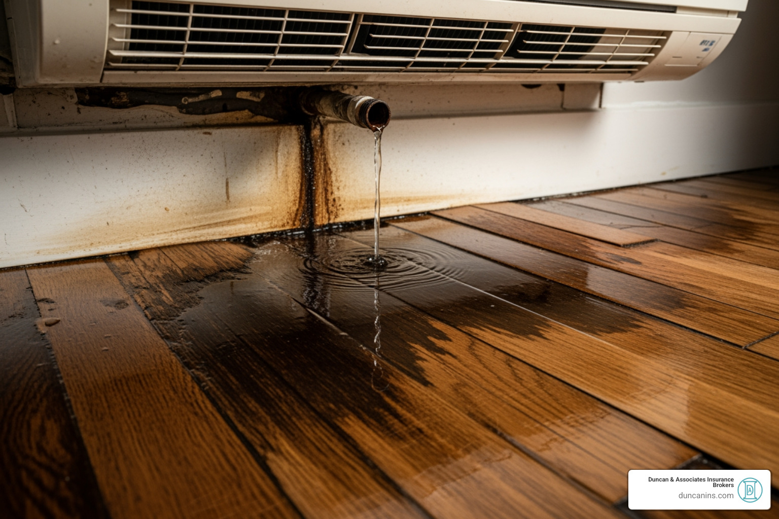 water-damaged floor resulting from a leaking AC unit - commercial hvac insurance