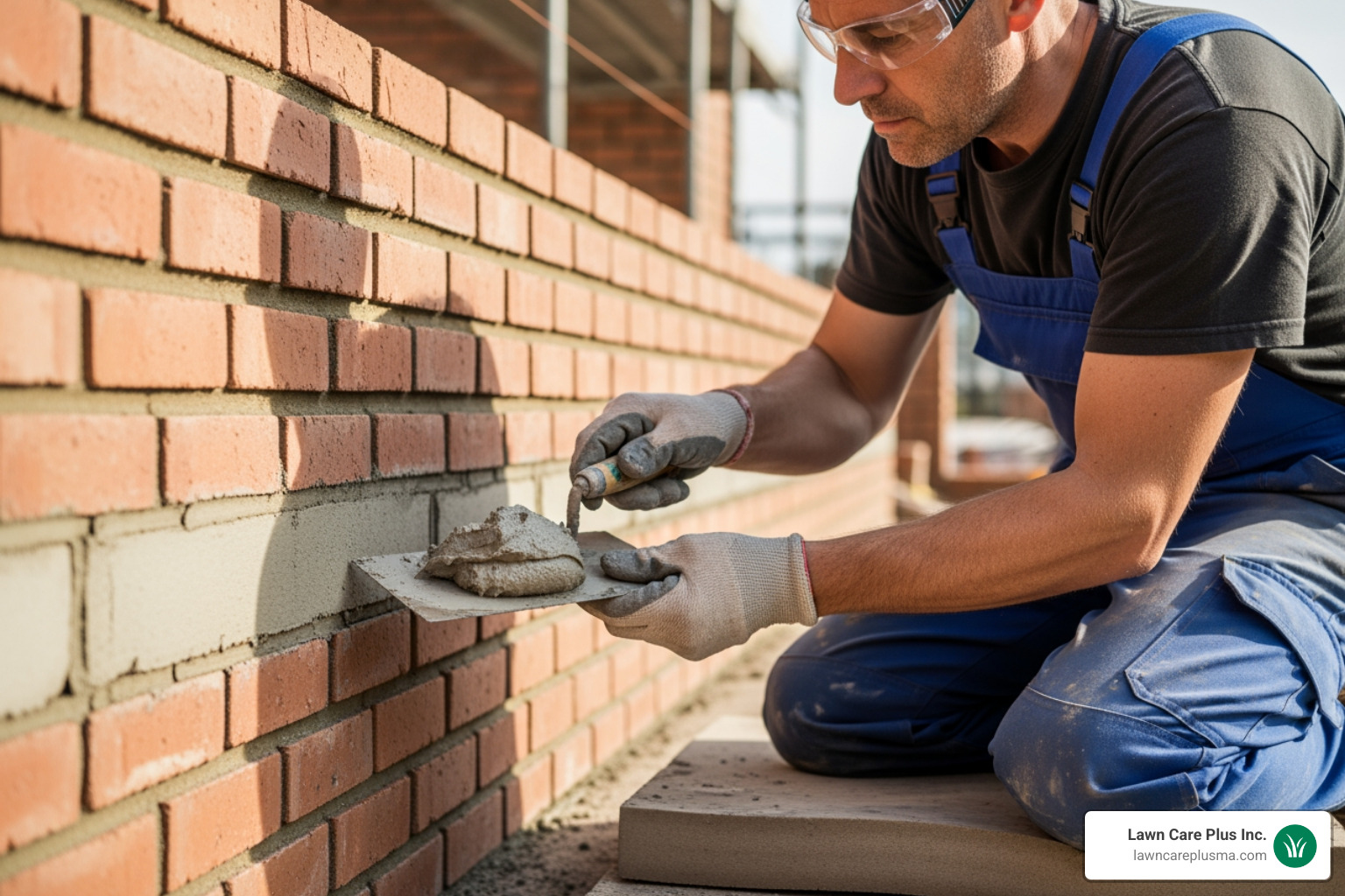 skilled mason applying new mortar - brick restoration near me