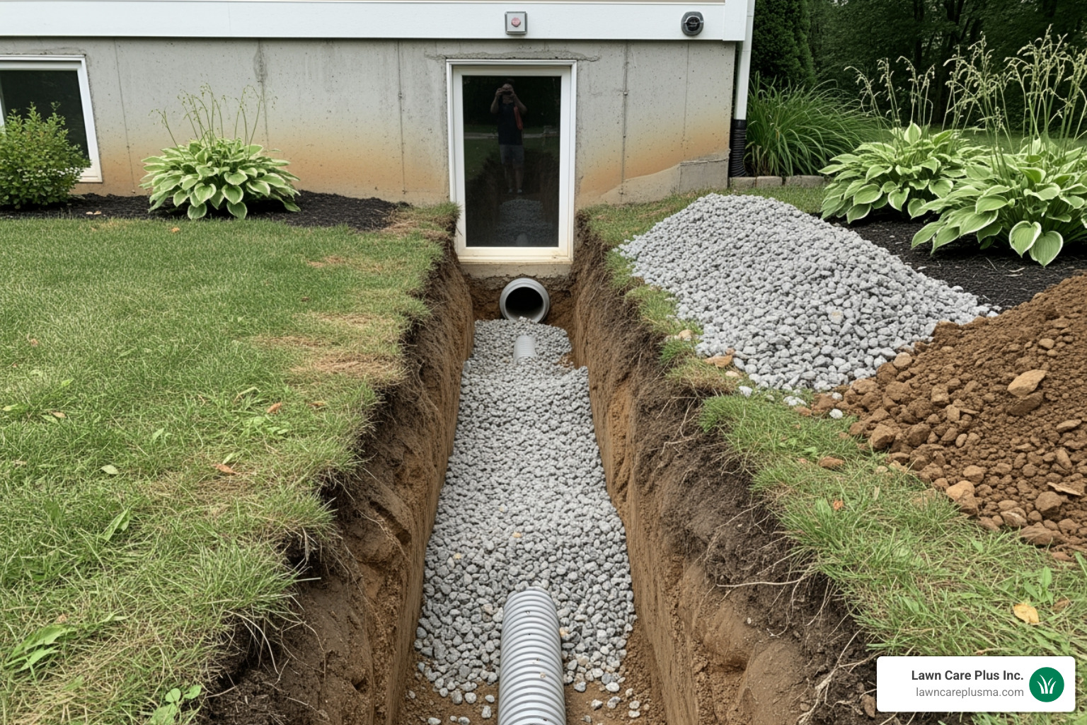 small french drain installation in residential yard - small french drain