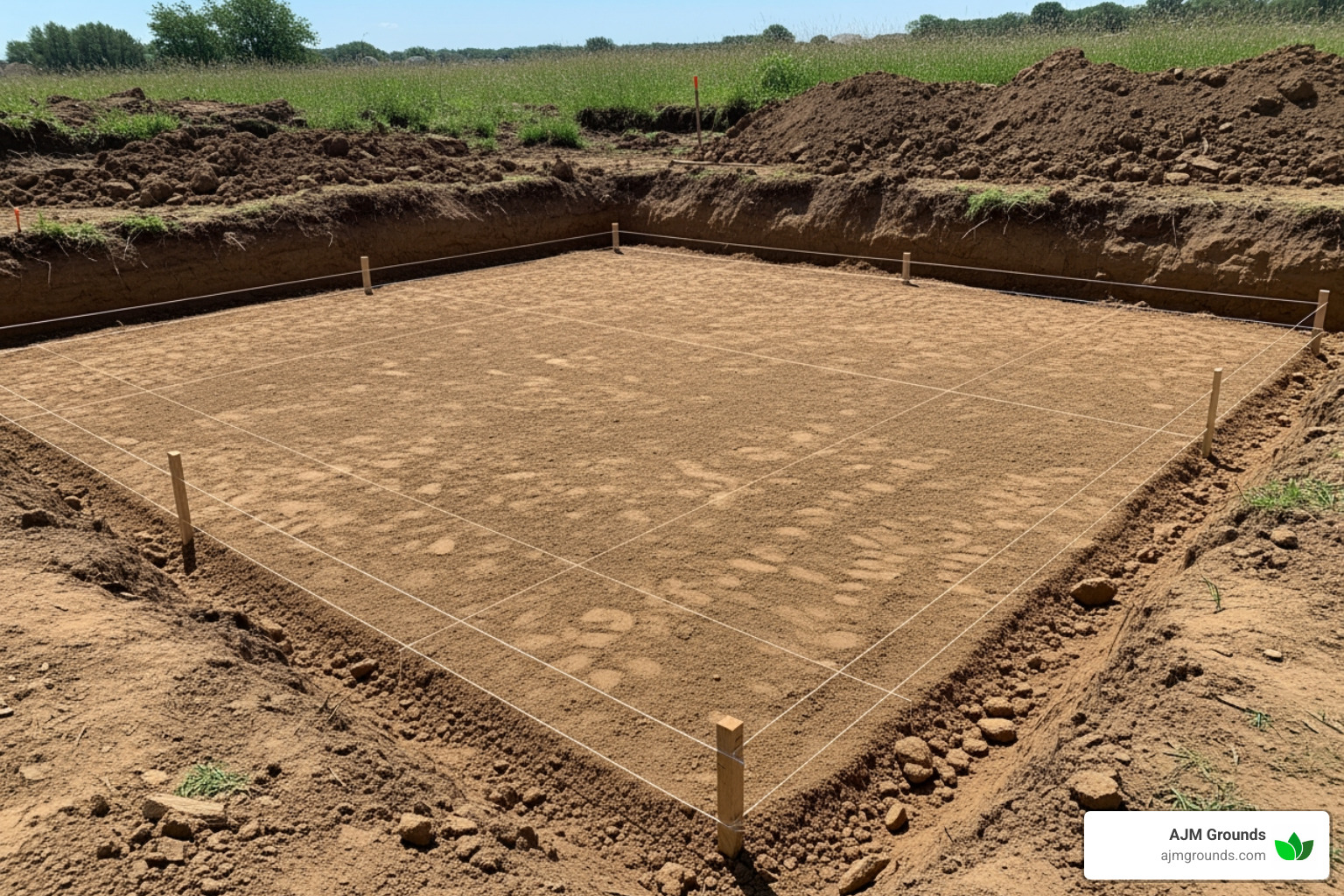 properly excavated and graded area with string lines set up - laying individual paving slabs