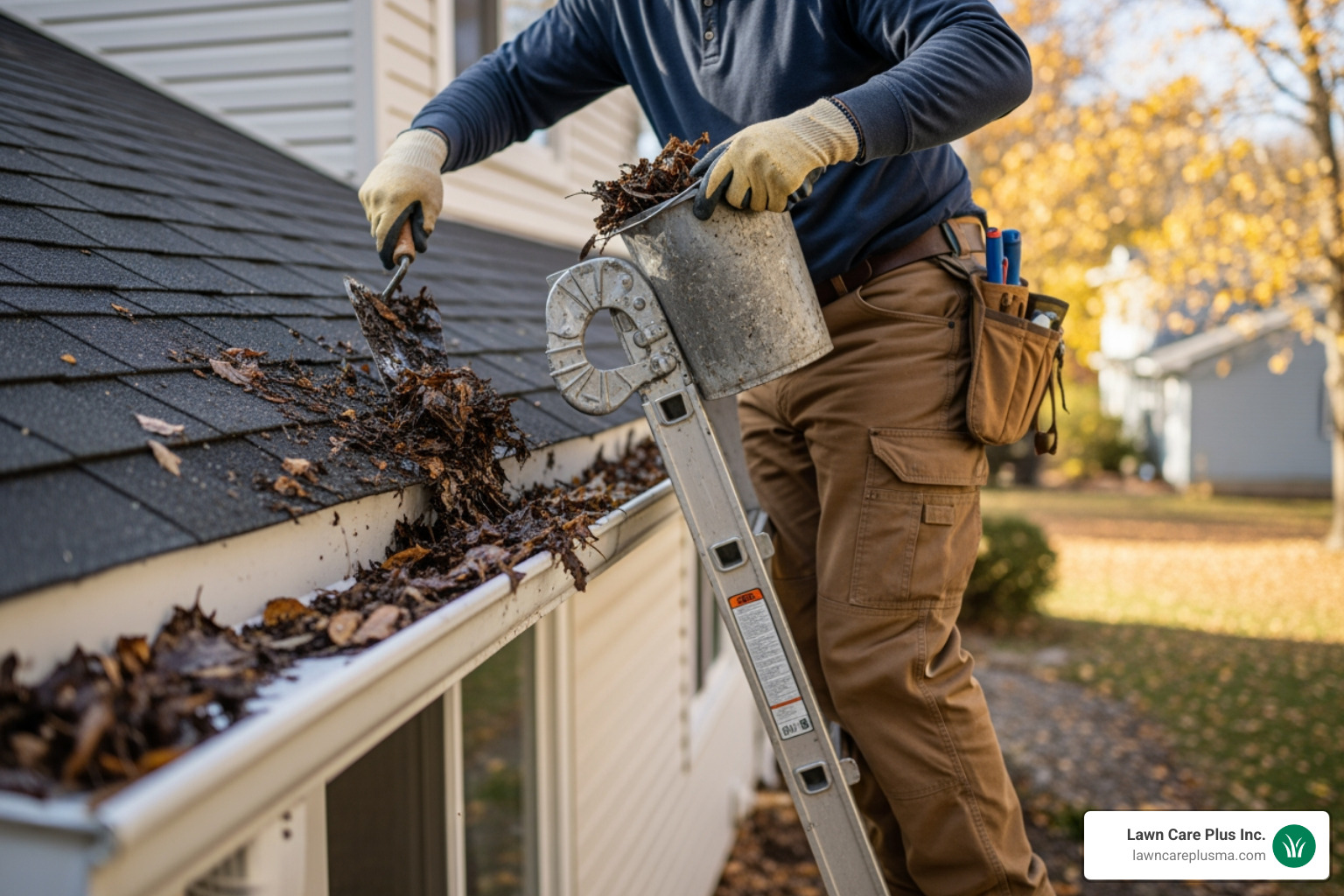 homeowner cleaning out a gutter - Drainage Solutions