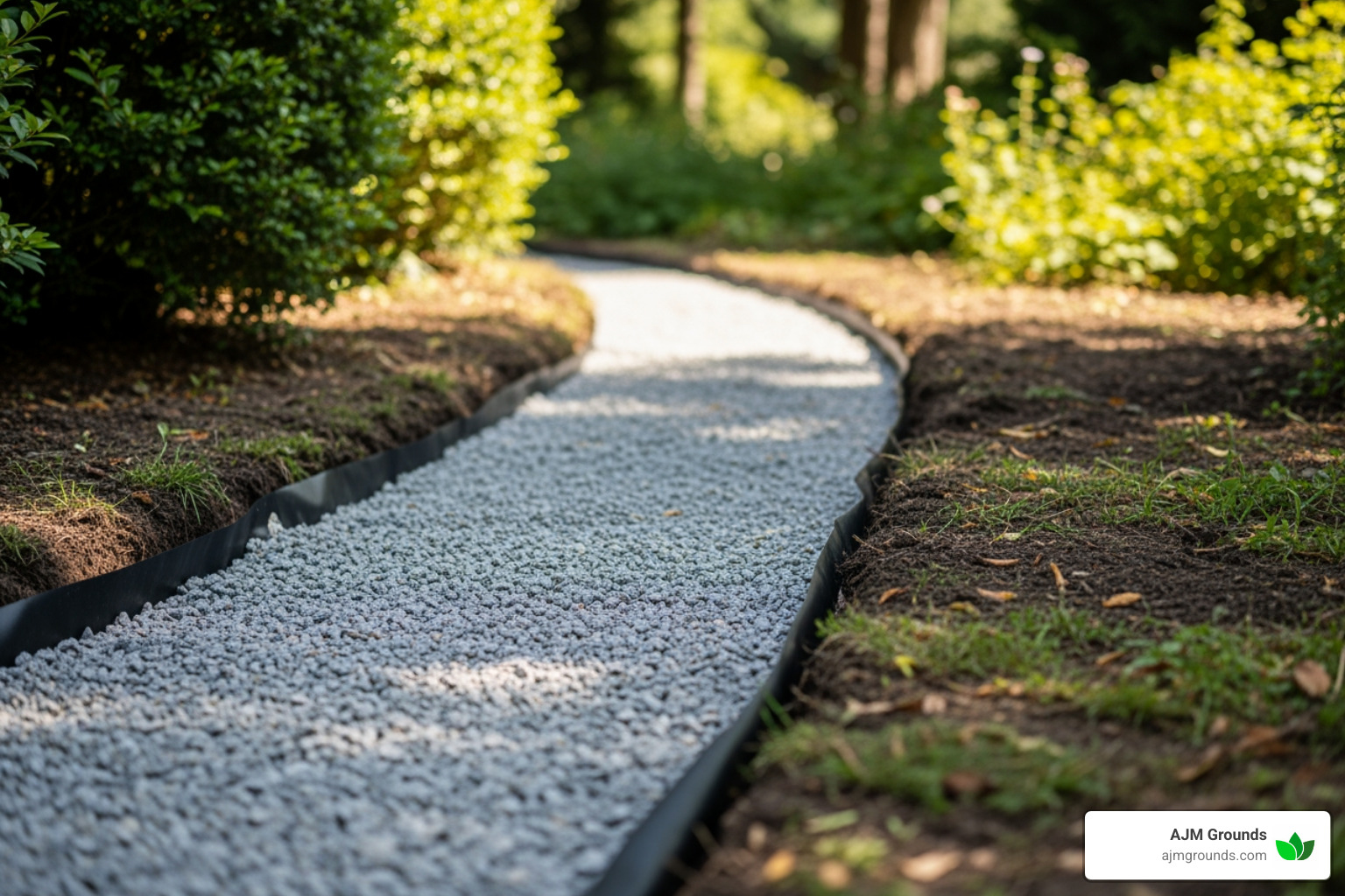 excavated path area with landscape fabric and a layer of gravel - laying a flagstone walkway