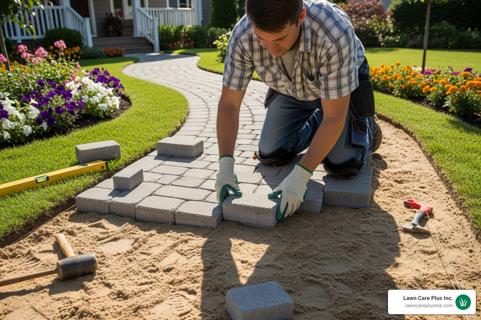 pavers being laid - Walkway Installation