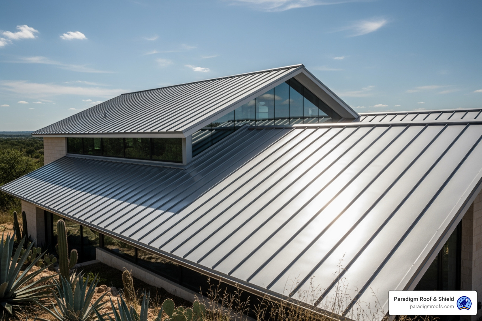 A metal roof glistening under the hot Texas sun, showcasing its reflective properties. - Metal roof installation McKinney A metal roof glistening under the hot Texas sun, showcasing its reflective properties. - Metal roof installation McKinney