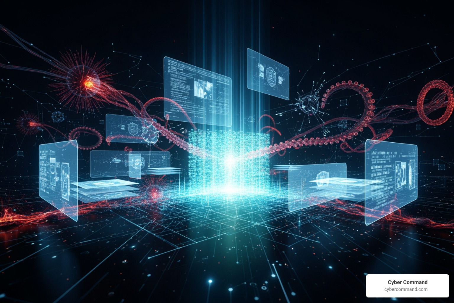 Cybersecurity threat landscape with firewalls and data protection illustrating layers of defense - Business IT support Florida