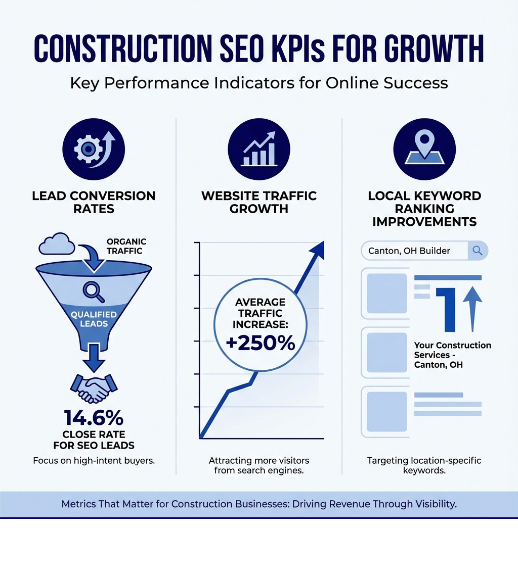 infographic showing key SEO KPIs relevant to construction, such as lead conversion rates, website traffic growth, and ranking improvements for local keywords - construction seo company infographic infographic showing key SEO KPIs relevant to construction, such as lead conversion rates, website traffic growth, and ranking improvements for local keywords - construction seo company infographic
