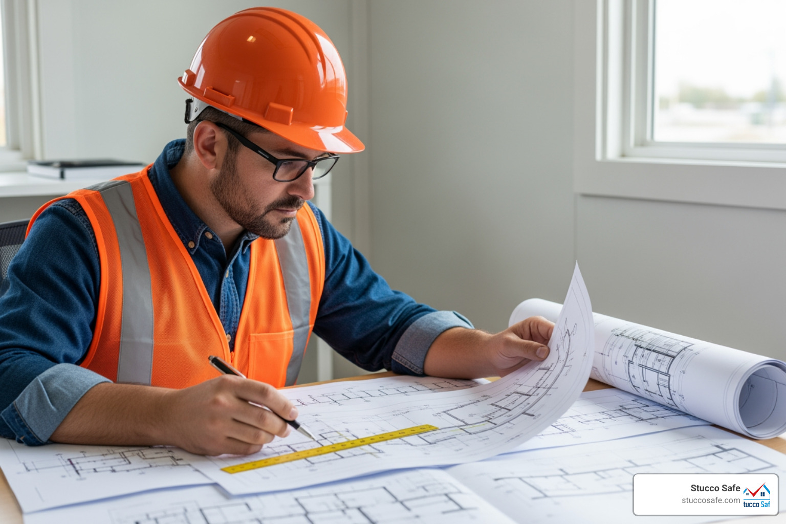 inspector reviewing building plans - certified EIFS inspector inspector reviewing building plans - certified EIFS inspector