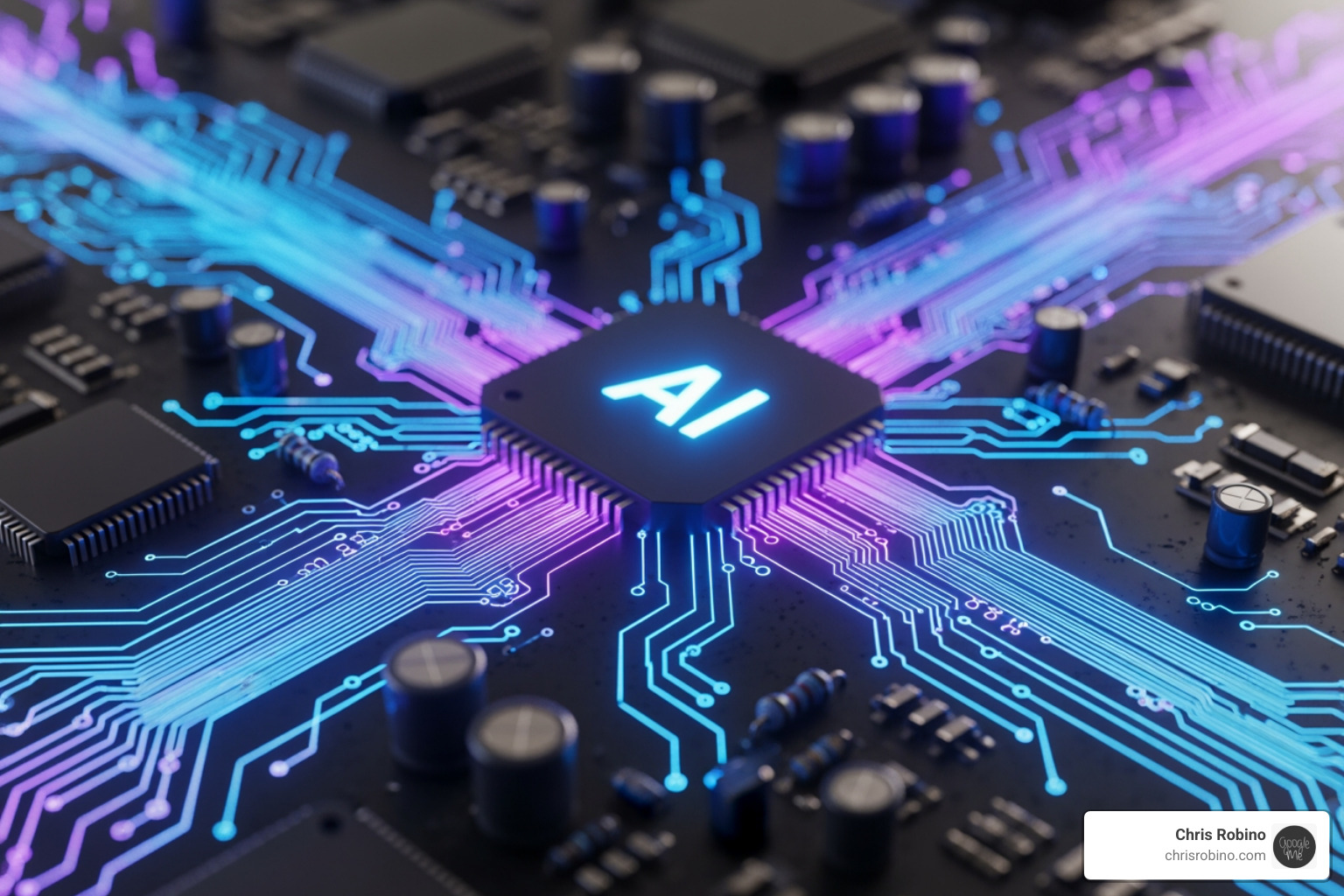 Circuit board with glowing pathways representing AI processing - Tech industry insights Circuit board with glowing pathways representing AI processing - Tech industry insights