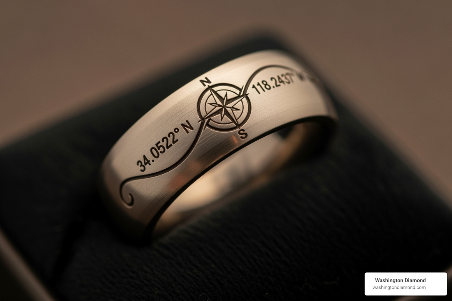 ring with a unique symbol or coordinate engraving - cute engravings for wedding bands
