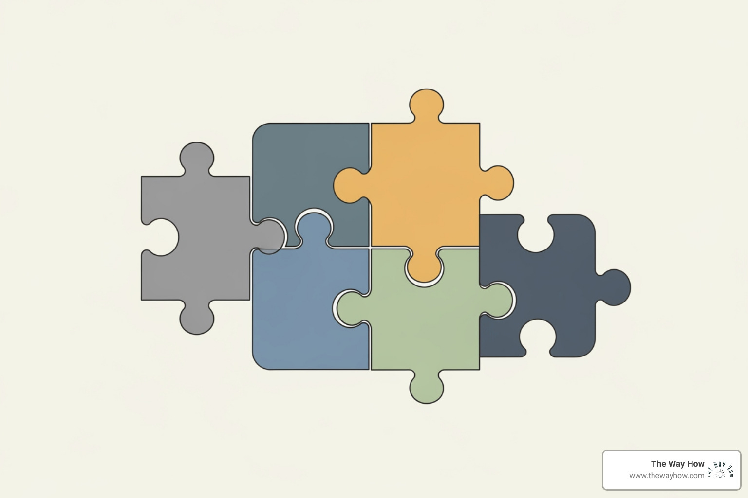 Puzzle pieces labeled with core components fitting together - define go to market Puzzle pieces labeled with core components fitting together - define go to market