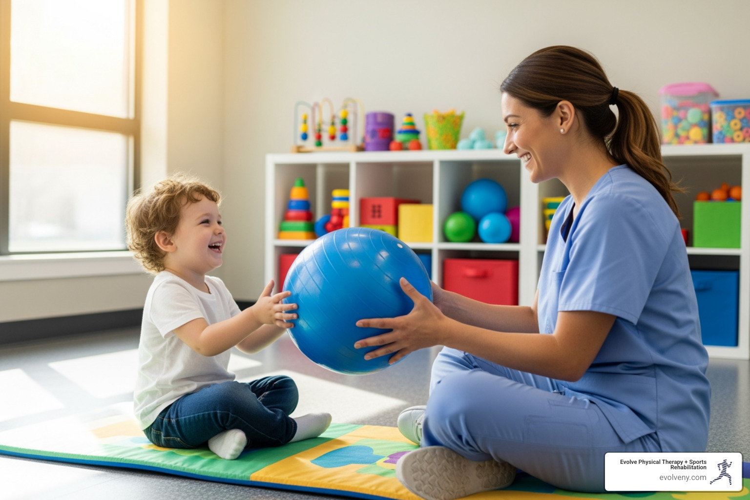 child playing with physical therapist - Physical therapy for kids