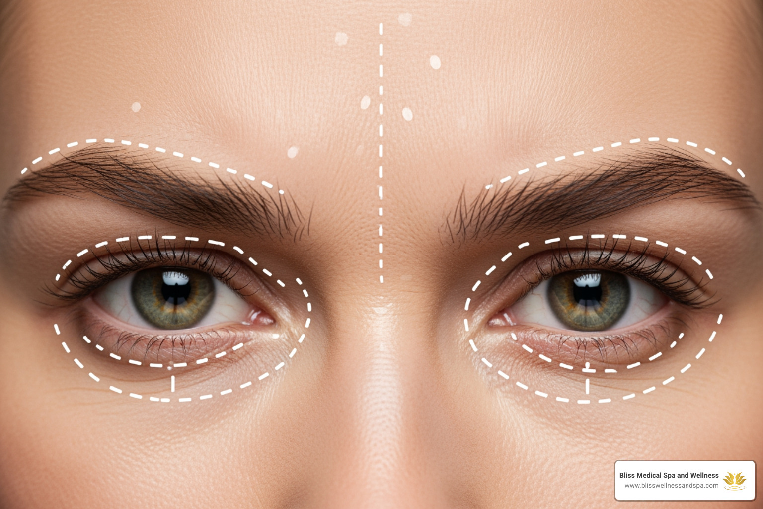 Image showing targeted treatment areas for Botox like around the eyes. - Wrinkle Relaxers: Botox, Daxxify, and Dysport Image showing targeted treatment areas for Botox like around the eyes. - Wrinkle Relaxers: Botox, Daxxify, and Dysport
