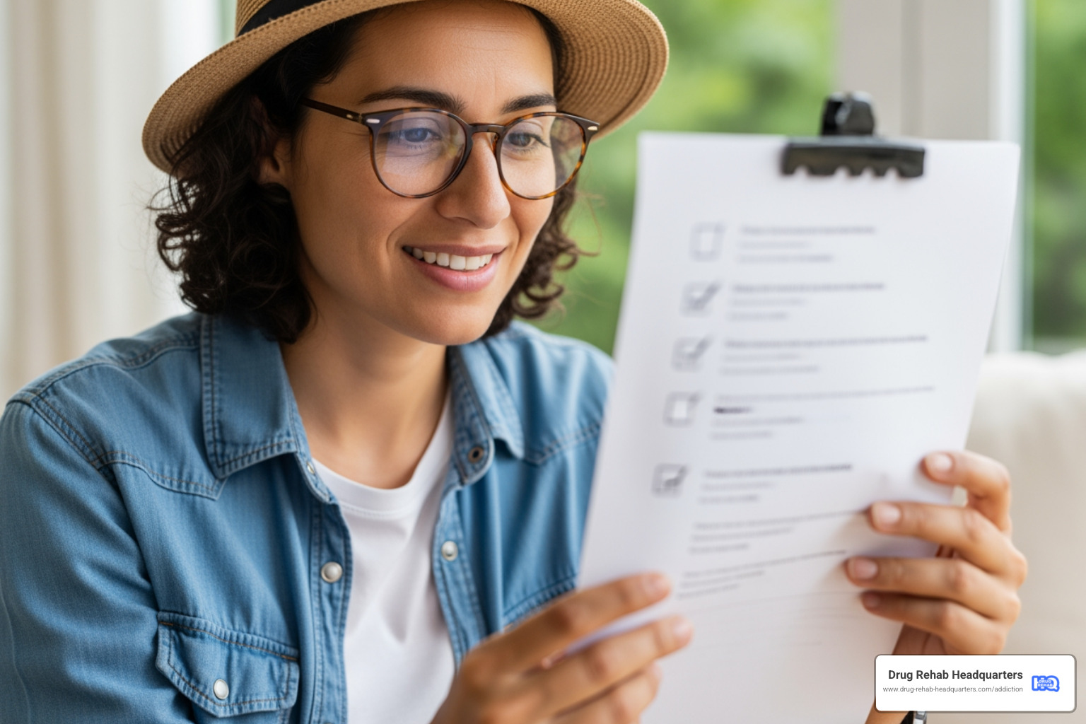 person looking at a checklist with a hopeful expression - alcohol recovery centers near me