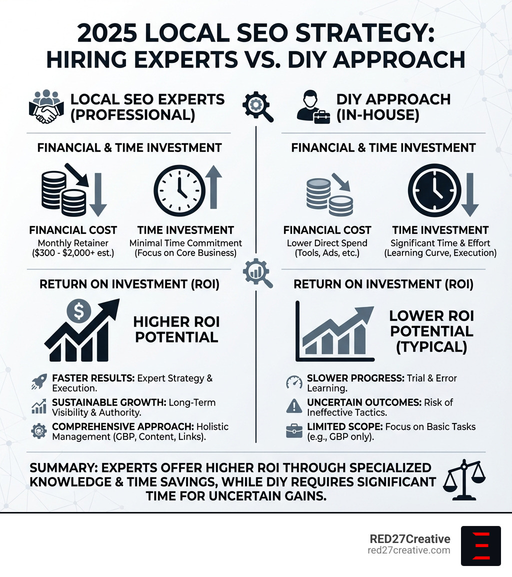 Chart comparing the costs and ROI of hiring local SEO experts versus a DIY approach. - Local SEO experts infographic Chart comparing the costs and ROI of hiring local SEO experts versus a DIY approach. - Local SEO experts infographic