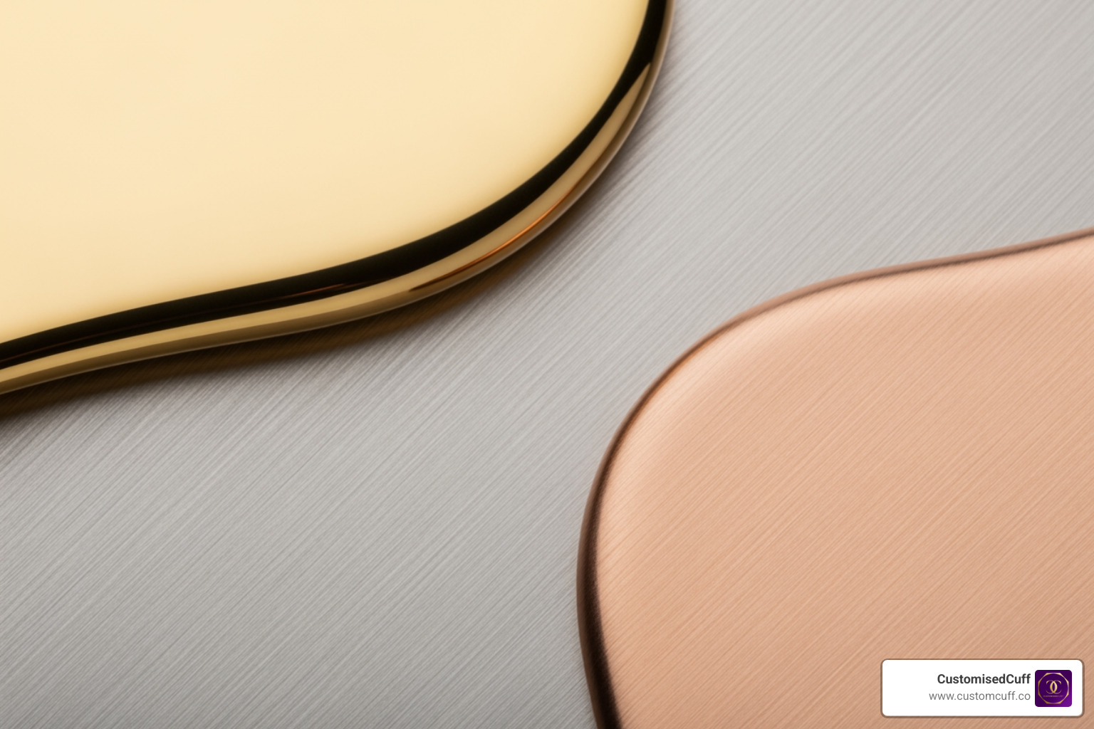 close-up of gold, silver, and rose gold metal textures - engraved name jewelry