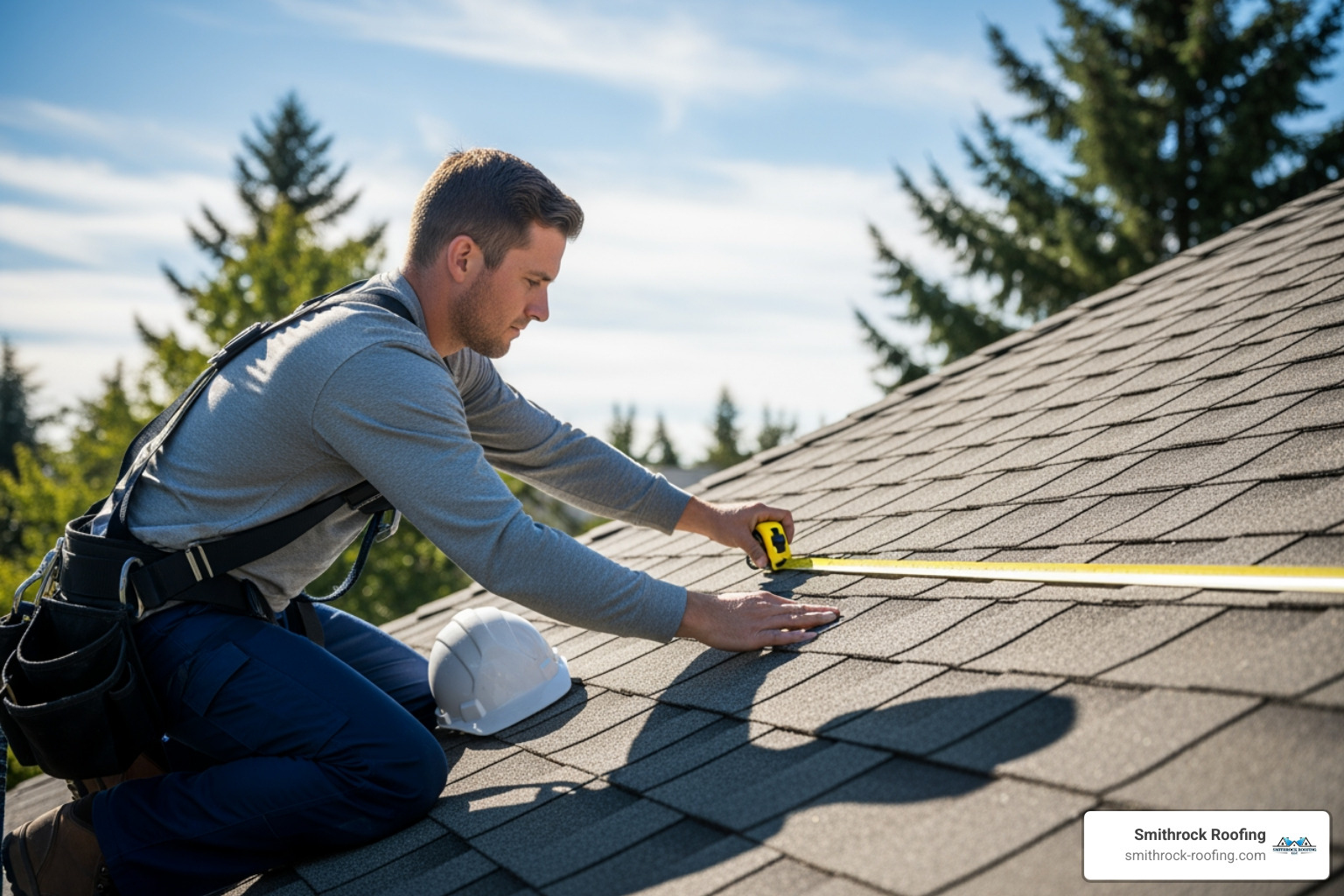 roofer measuring roof section - roof cost calculator
