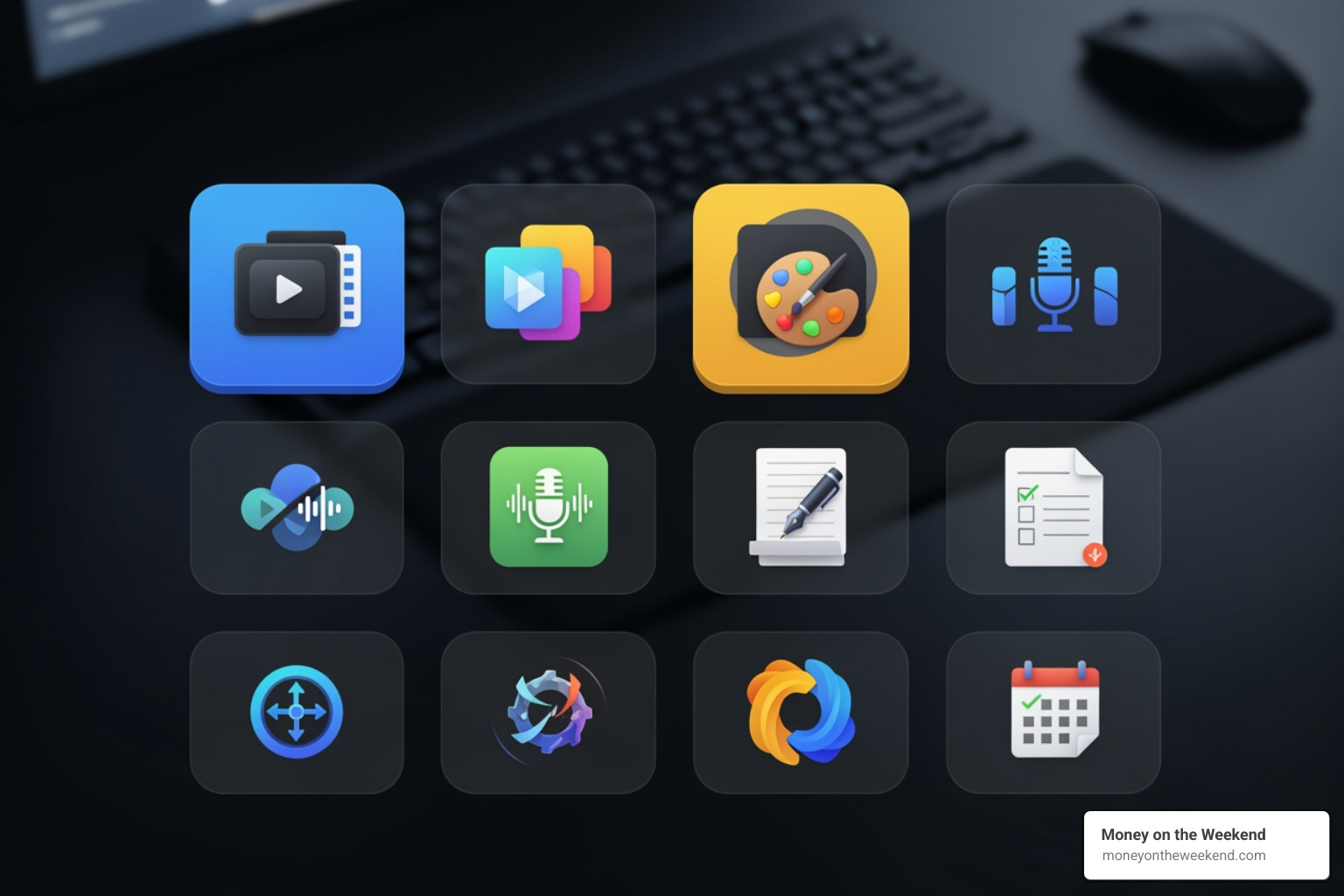 digital dashboard with various app icons - Content creation tools digital dashboard with various app icons - Content creation tools