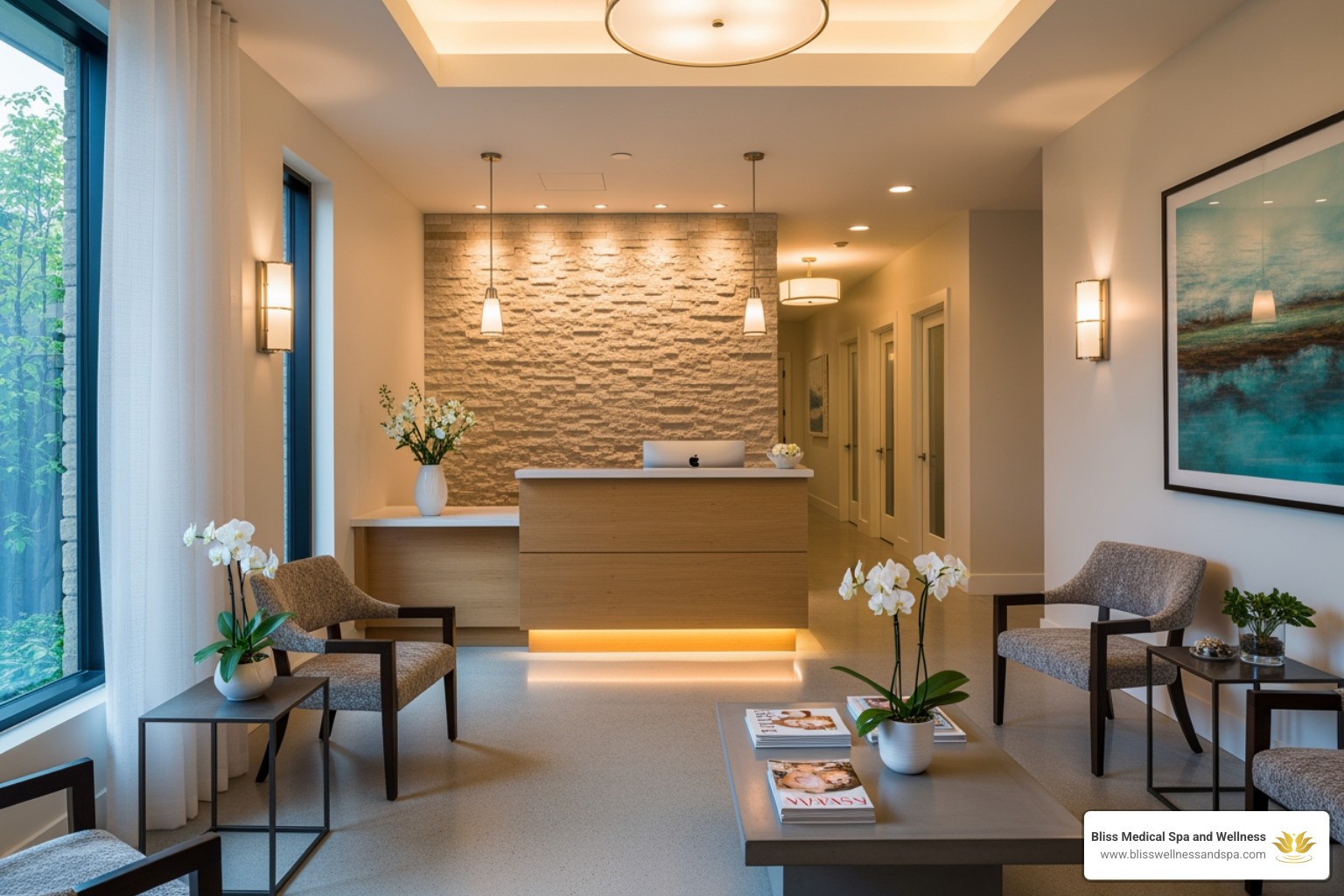 clean and professional spa reception area - facial spa near me