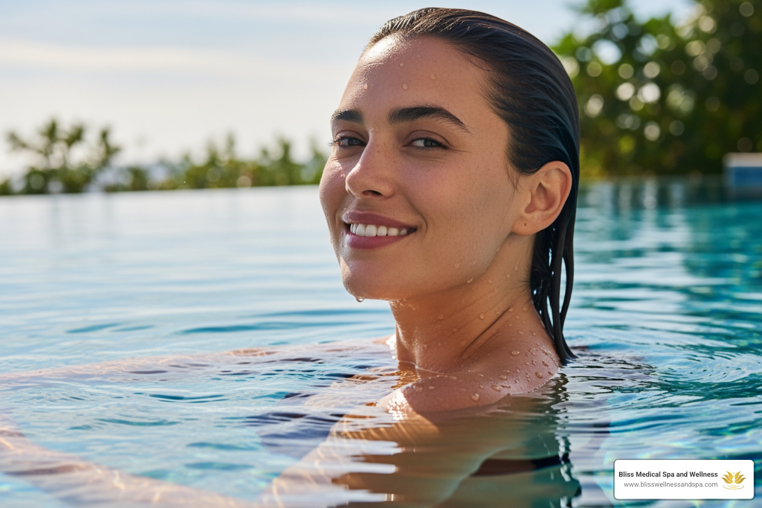 person enjoying a pool without worrying about shaving - laser hair removal phoenix
