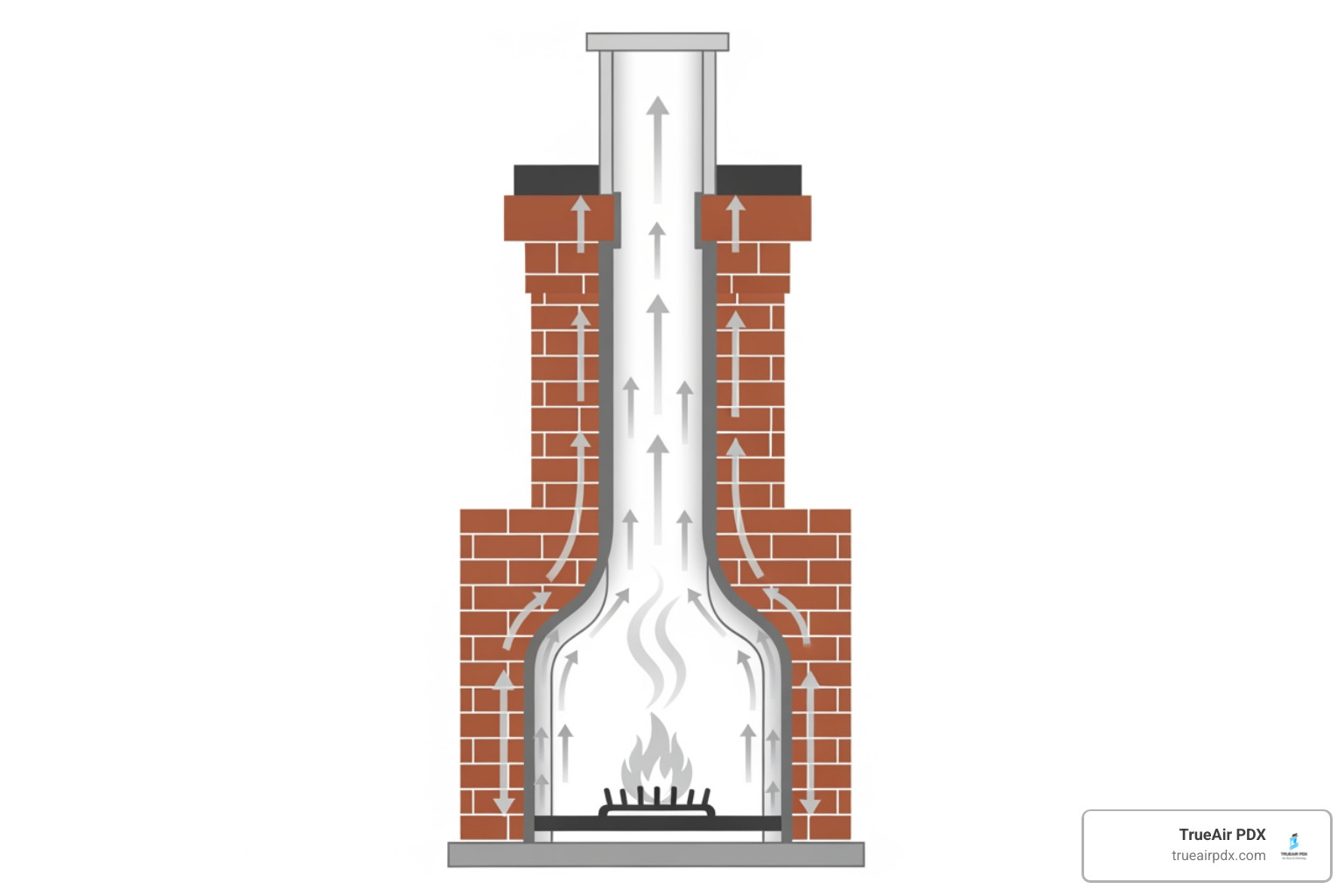 diagram showing how a clean chimney improves airflow and efficiency - Beaverton chimney sweep