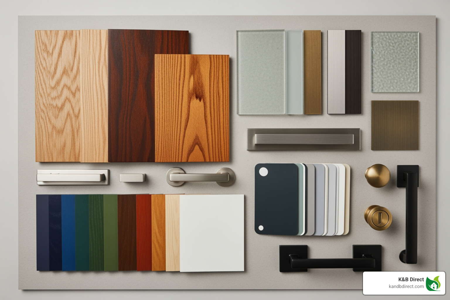 mood board with different door material swatches, finishes, and hardware - Custom size closet doors