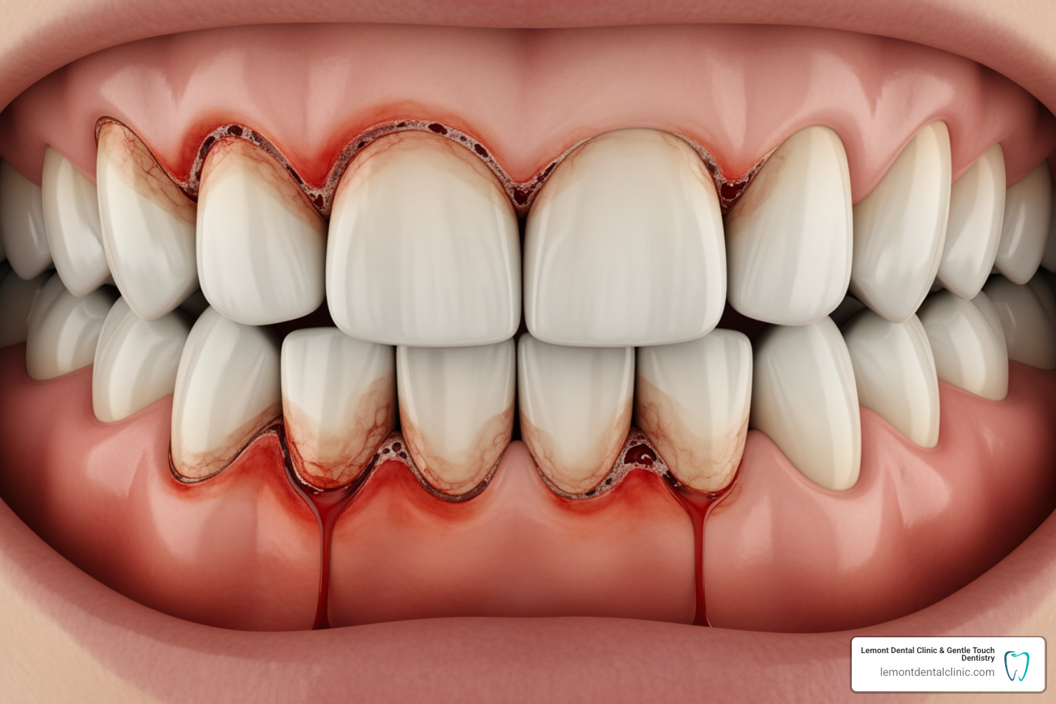 illustration of swollen and bleeding gums - scale and clean dentist