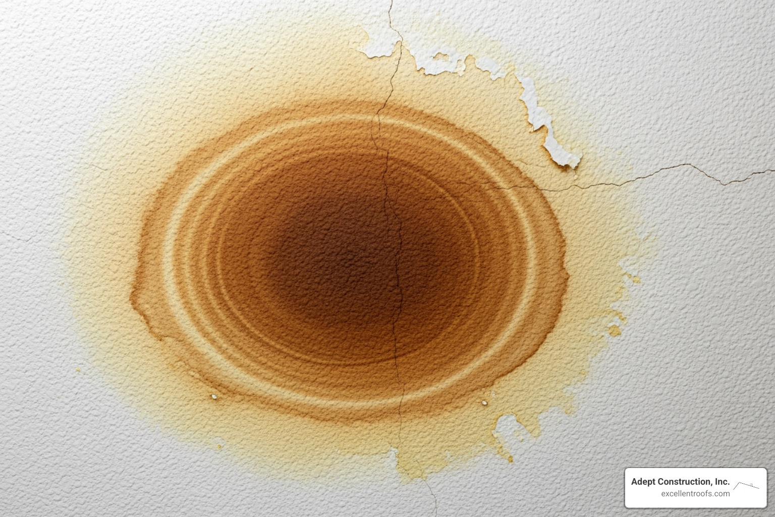 water stain spreading on a ceiling, indicating a roof leak - storm damage roof repair in naperville