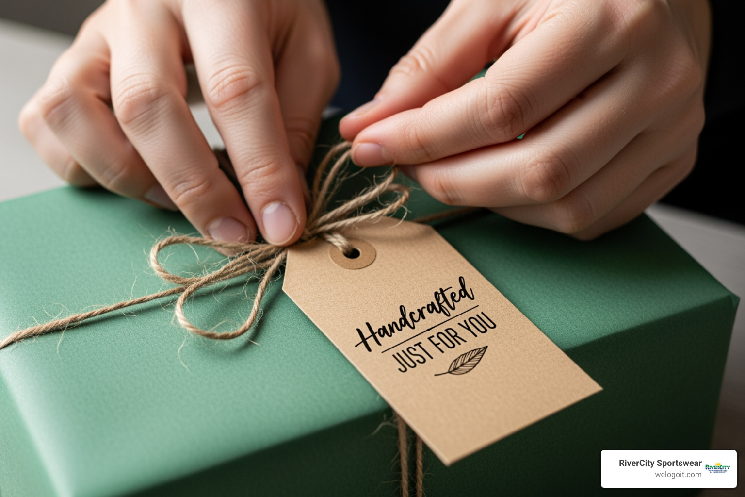 hand personalizing a gift with a custom tag - cheap corporate gifts