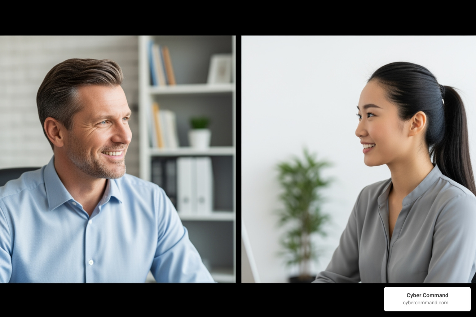 One-on-one video call between a coach and a mentee, both smiling and engaged in discussion - coaching on devops and cloud computing