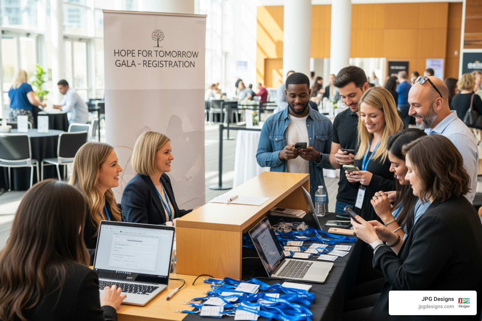 A software dashboard showcasing multiple features like attendee lists, registration forms, payment analytics, and event schedules - nonprofit event registration