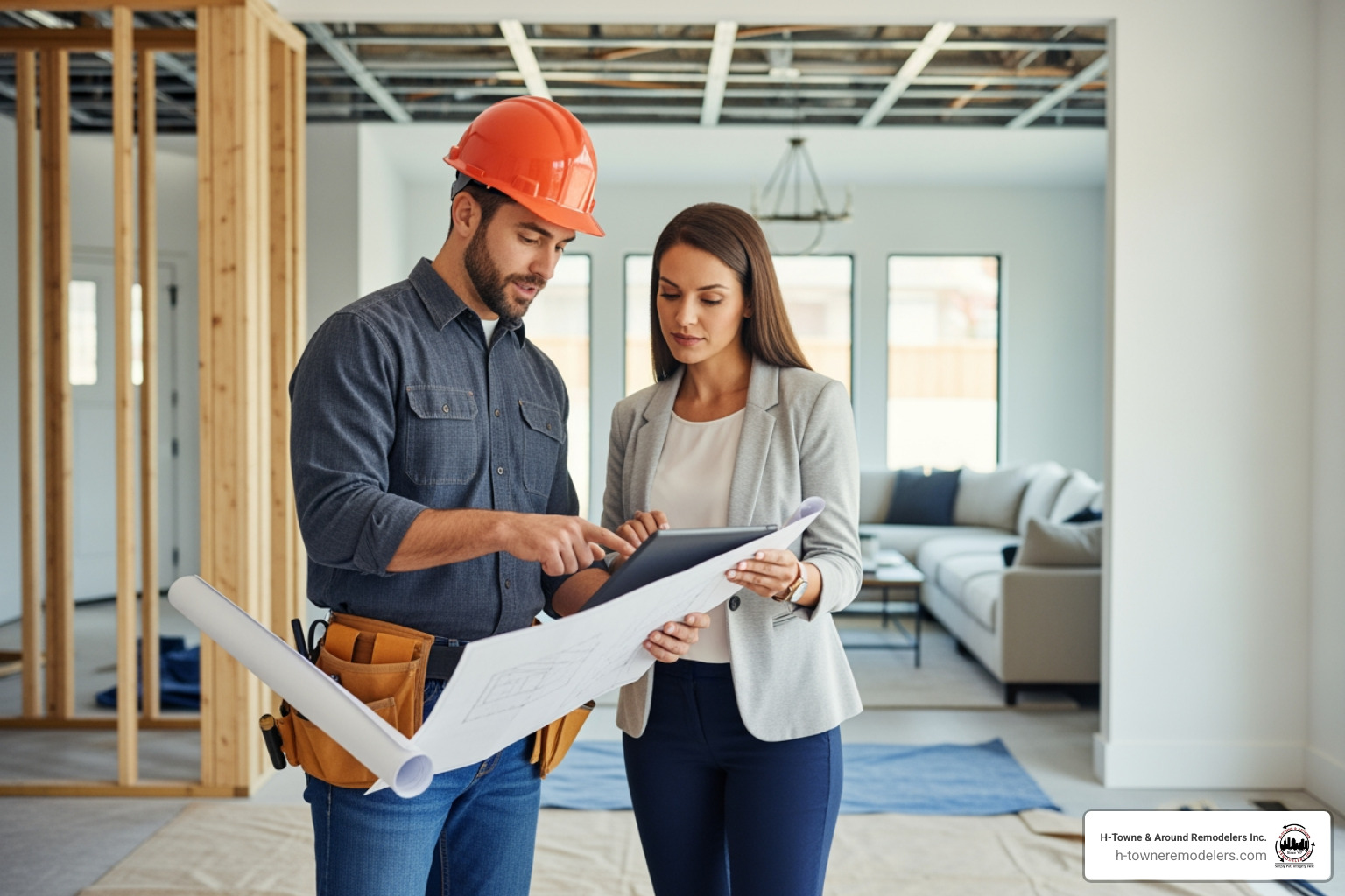 contractor discussing plans with a homeowner - home remodeling houston tx contractor discussing plans with a homeowner - home remodeling houston tx