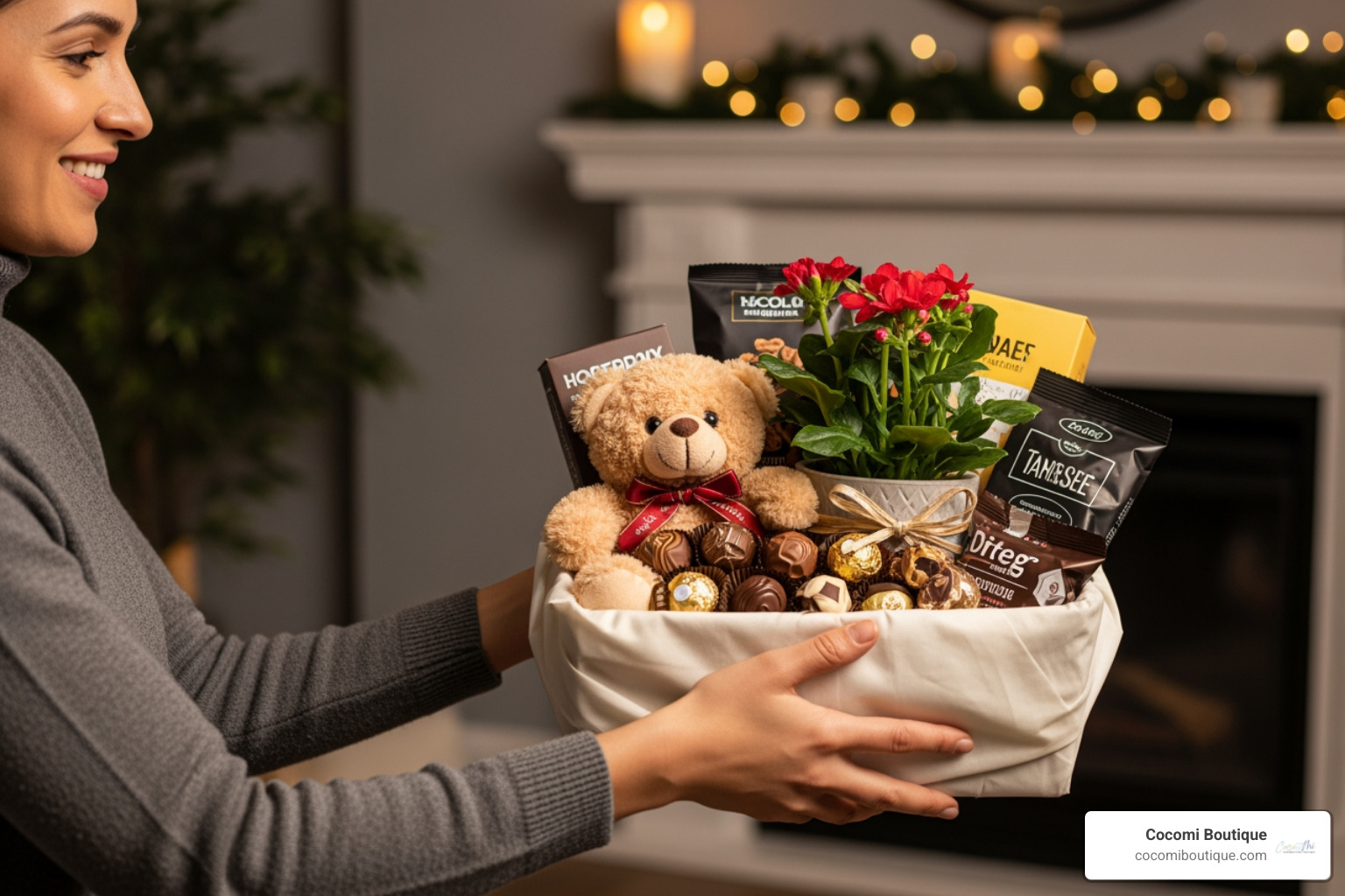 person receiving teddy bear gift basket - teddy bear gift baskets