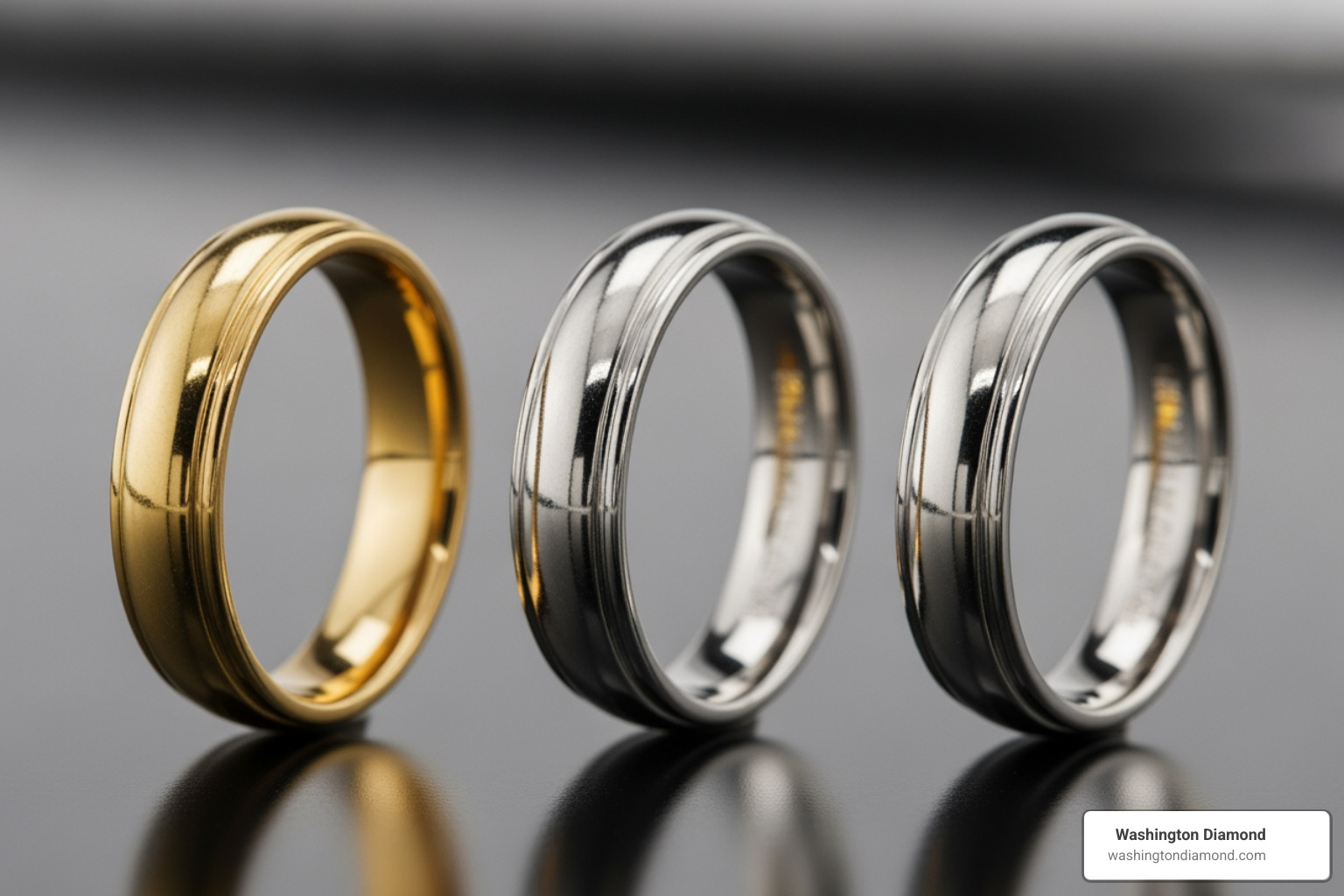 three rings in yellow gold, white gold, and platinum - fine jewelry