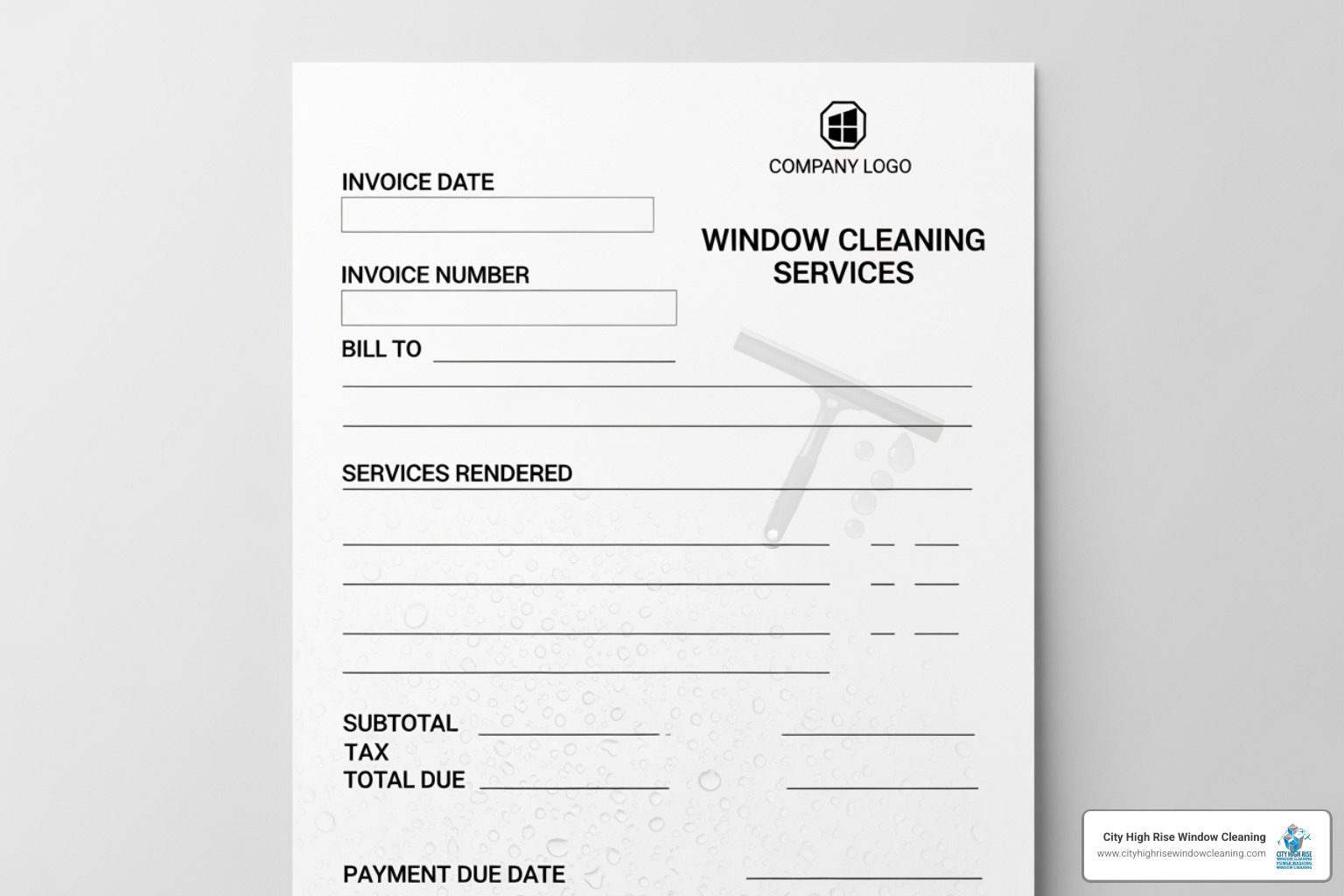 Professional-looking invoice for window cleaning services - window cleaners manhattan Professional-looking invoice for window cleaning services - window cleaners manhattan