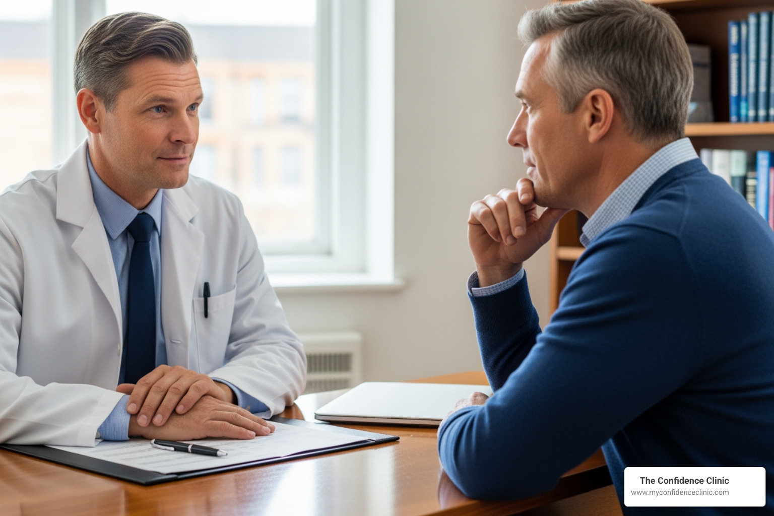 doctor discussing TRT risks with patient - Male testosterone Replacement doctor discussing TRT risks with patient - Male testosterone Replacement