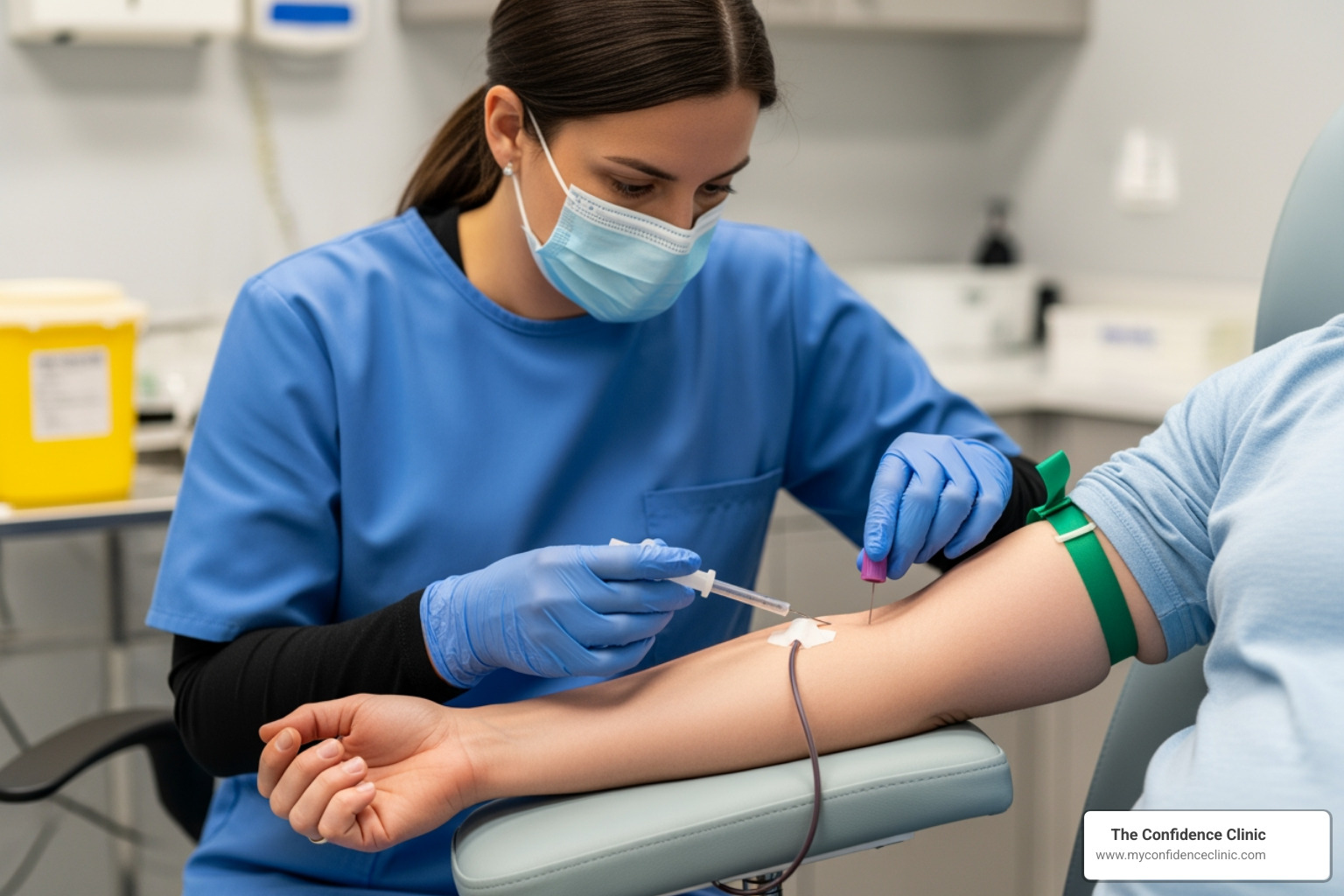 A blood draw procedure being performed by a healthcare professional - DHEA levels low A blood draw procedure being performed by a healthcare professional - DHEA levels low