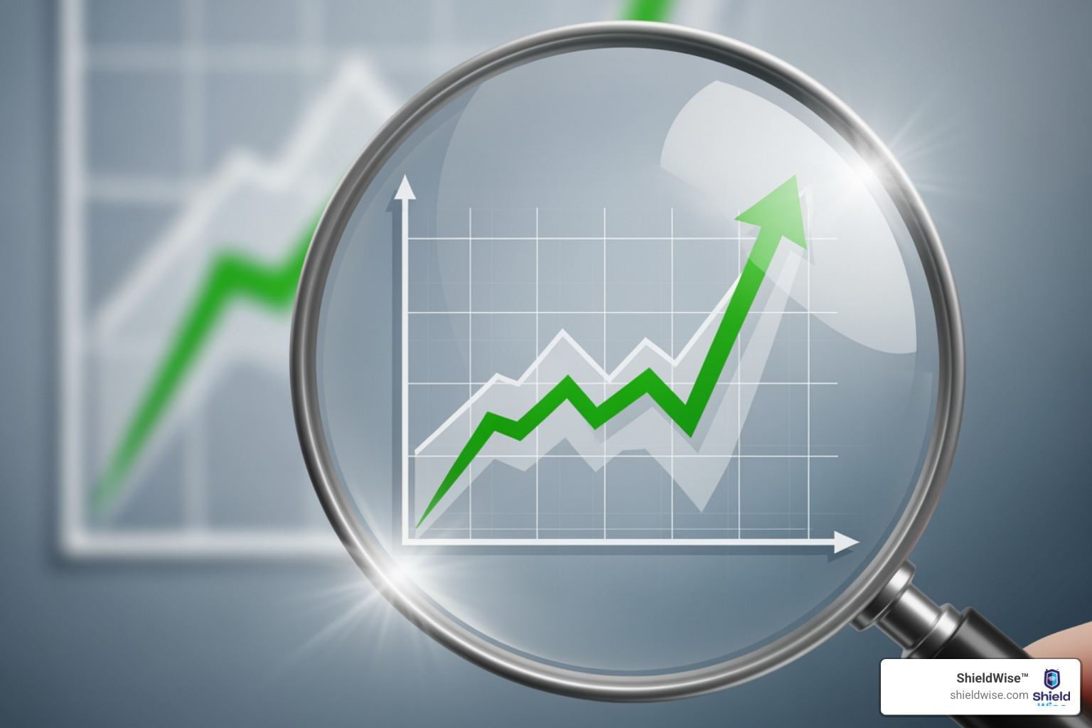 A magnifying glass over the words "Caps, Floors, Participation Rates" - how cash value works in indexed universal life