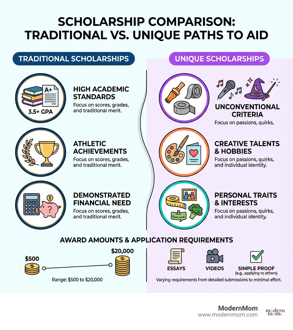 infographic comparing traditional scholarships versus unique scholarships - Unique scholarship opportunities infographic 