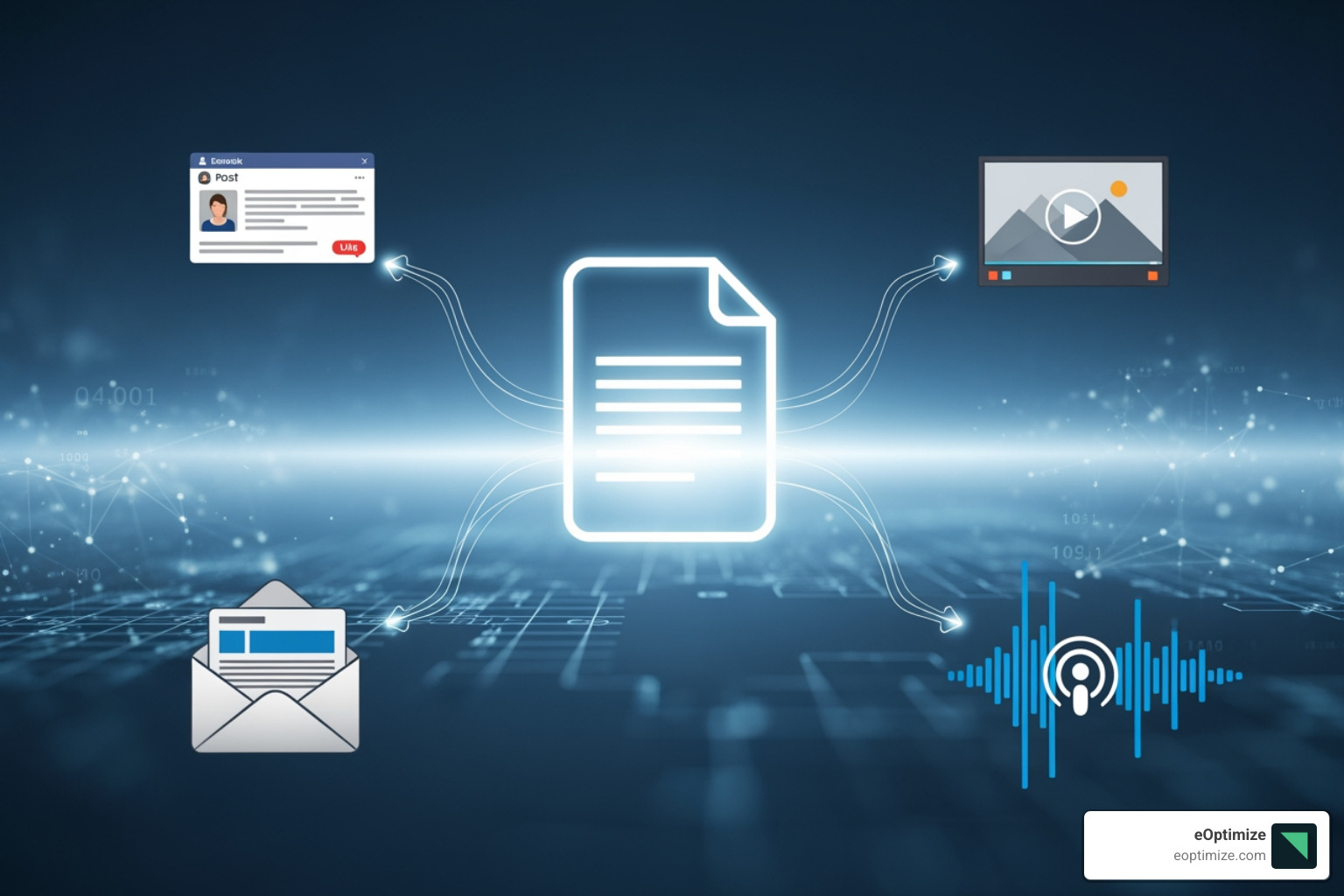 Single blog post transformed into multiple content assets - AI content distribution Single blog post transformed into multiple content assets - AI content distribution