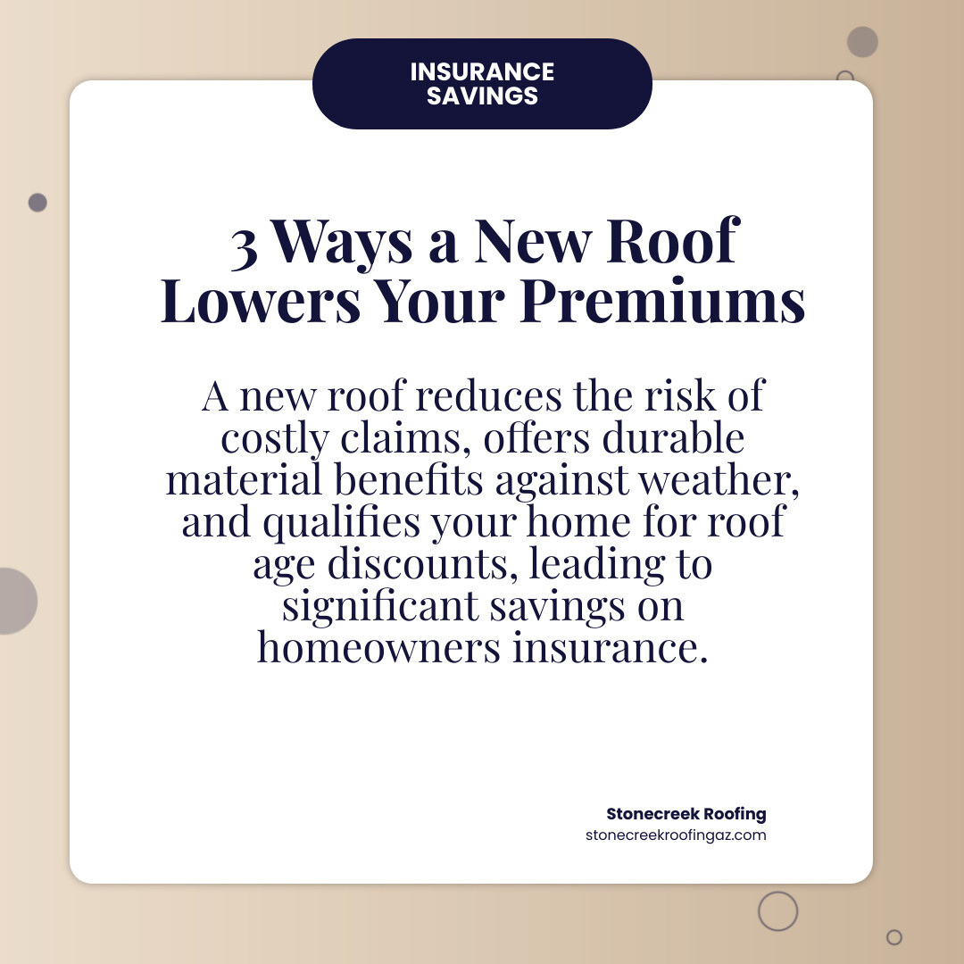 infographic showing three key reasons a new roof lowers insurance rates: reduced risk of claims from water damage and structural issues, more durable materials that withstand weather better, and roof age discounts for homes with roofs under 10-15 years old - does replacing your roof lower your homeowners insurance infographic simple-info-card infographic showing three key reasons a new roof lowers insurance rates: reduced risk of claims from water damage and structural issues, more durable materials that withstand weather better, and roof age discounts for homes with roofs under 10-15 years old - does replacing your roof lower your homeowners insurance infographic simple-info-card