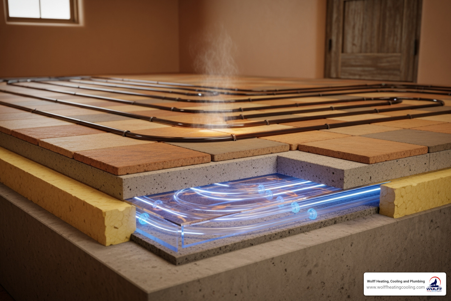 infographic explaining how radiant floor heat rises to warm a room evenly - radiant in-floor heating in corrales, nm infographic explaining how radiant floor heat rises to warm a room evenly - radiant in-floor heating in corrales, nm
