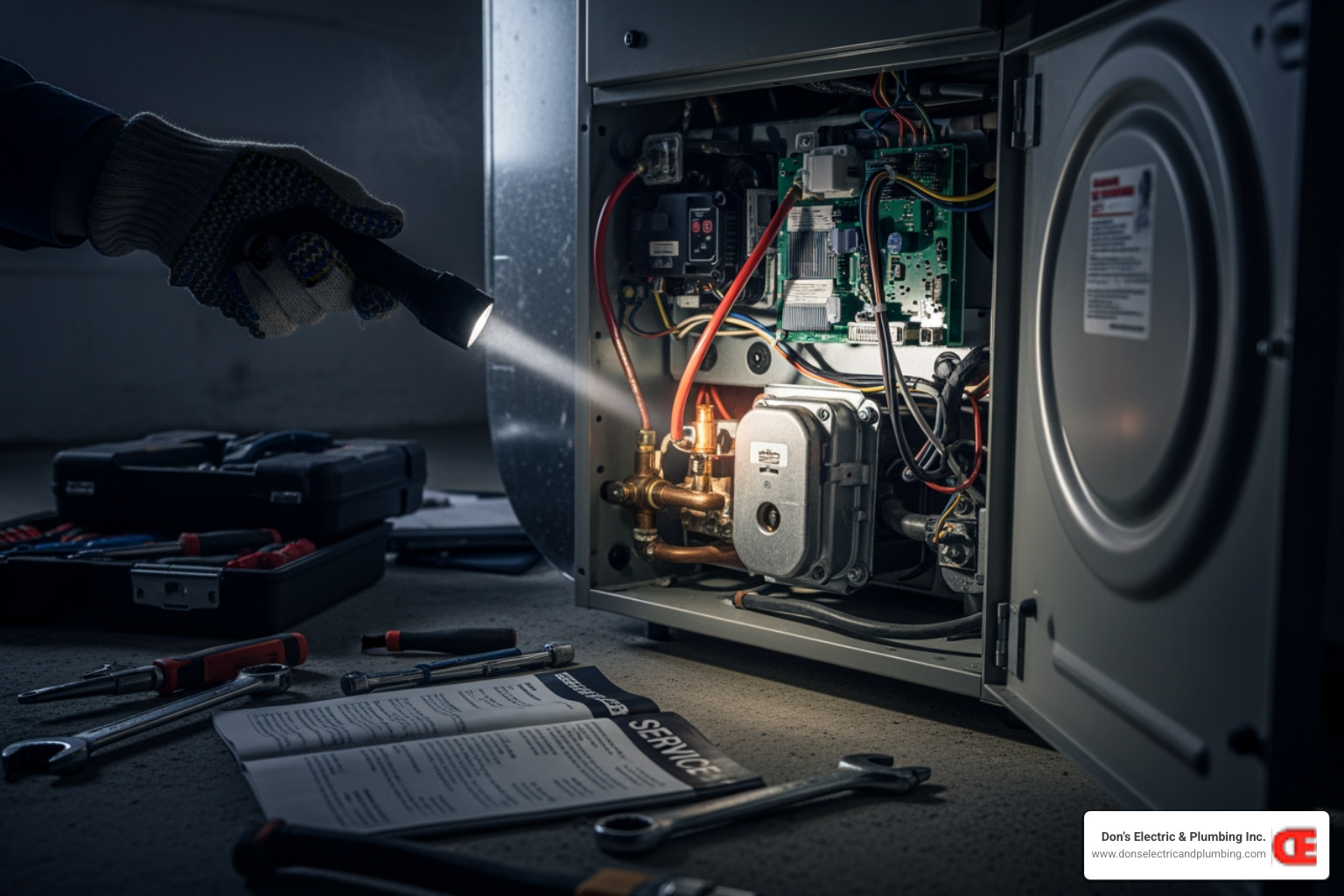 Infographic showing four critical furnace emergency signs: a snowflake icon with "No Heat" label, a speaker icon with "Strange Noises" label, a gas pump icon with "Gas Smell" label, and a locked padlock icon with "System Lockout" label. Each icon is accompanied by a brief description of when to call for emergency service immediately. - I need 24/7 furnace repair in Minden. Who is available for an emergency call right now?" Infographic showing four critical furnace emergency signs: a snowflake icon with "No Heat" label, a speaker icon with "Strange Noises" label, a gas pump icon with "Gas Smell" label, and a locked padlock icon with "System Lockout" label. Each icon is accompanied by a brief description of when to call for emergency service immediately. - I need 24/7 furnace repair in Minden. Who is available for an emergency call right now?"