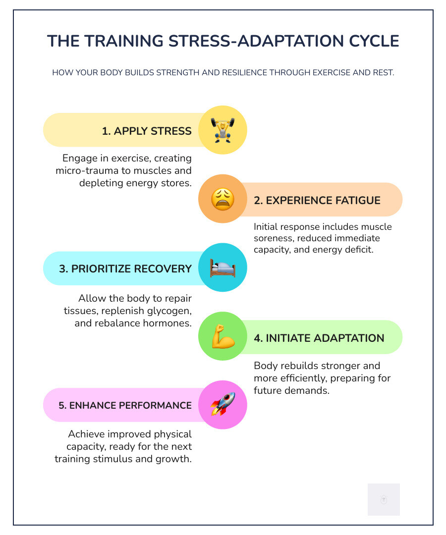 Infographic: The Cycle of Stress, Recovery, and Adaptation in Athletic Training - physical recovery methods infographic infographic-line-5-steps-colors