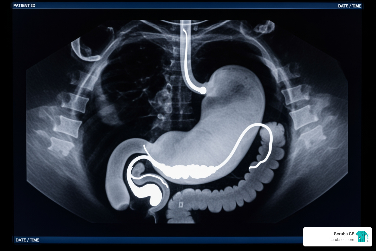 Postoperative UGI series showing a normal gastric sleeve - Bariatric CT imaging Postoperative UGI series showing a normal gastric sleeve - Bariatric CT imaging