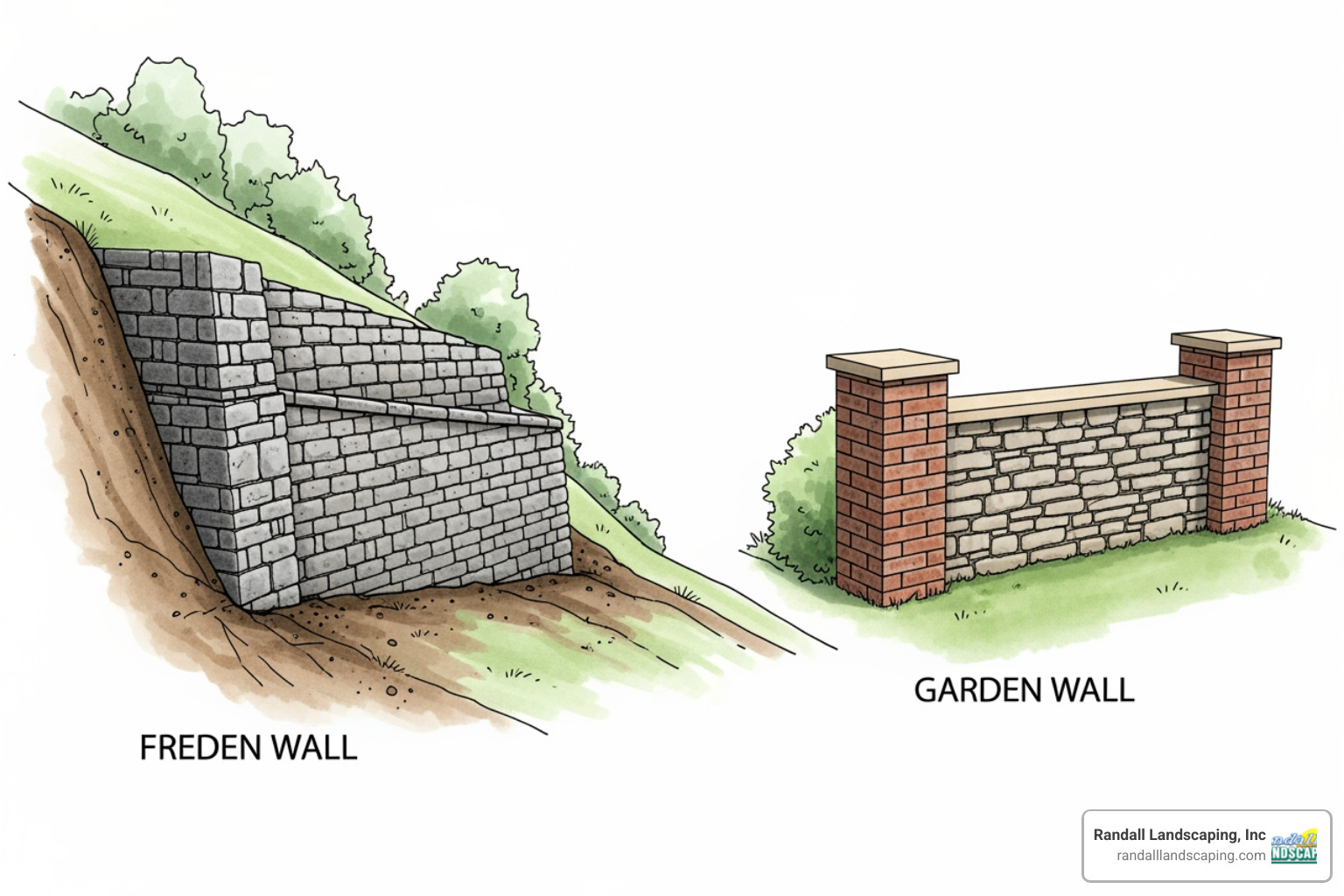 of a diagram showing the difference between a retaining wall and a freestanding wall - retaining walls