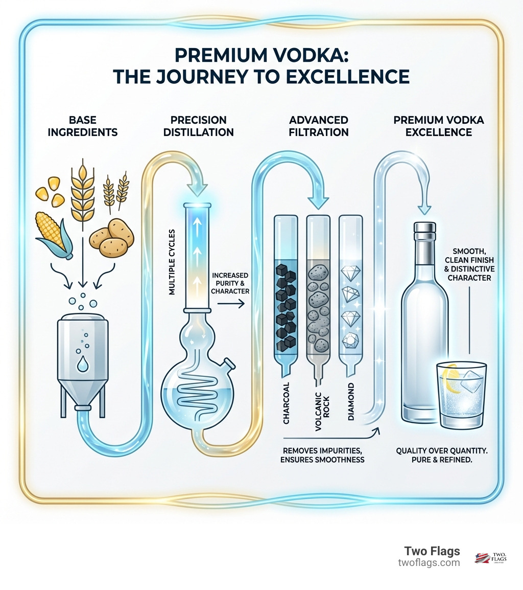 Infographic explaining the journey from base ingredient to premium vodka, highlighting distillation and filtration - best premium vodka infographic Infographic explaining the journey from base ingredient to premium vodka, highlighting distillation and filtration - best premium vodka infographic