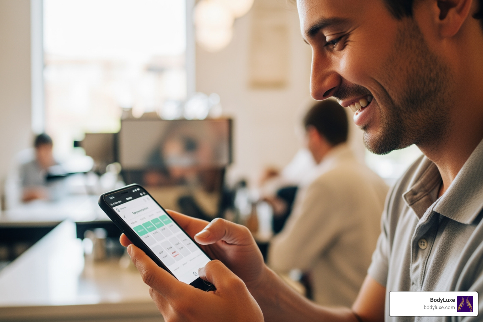 person happily booking appointment on smartphone - consultation and scheduling